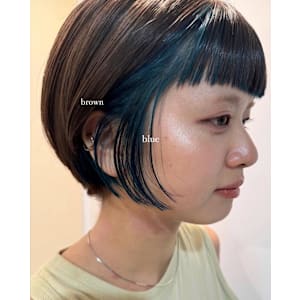 カカオブラウン/ブルー/インナーカラー/10代20代/薬院