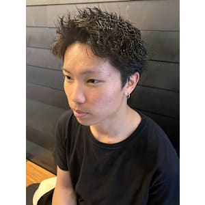 ハーフアップバング 波巻きパーマ ツイストパーマ 爽やか