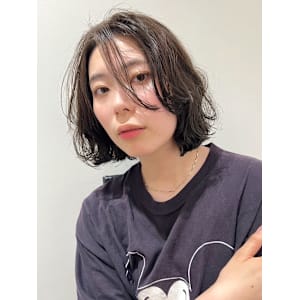 ボブパーマ フェイスレイヤー チョコレートブラウン