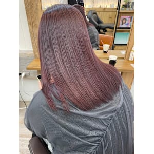 丸型卵形レイヤーカットエアリーロング美髪ピンクブラウン渋谷