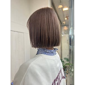 丸型卵形切りっぱなしボブワンレンボブ美髪オリーブブラウン渋谷