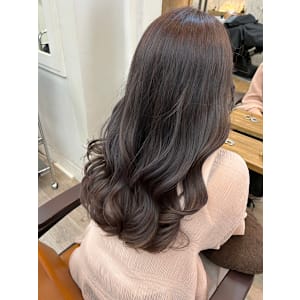 大人レイヤーロングアッシュグレーベージュ韓国波巻きウェーブ