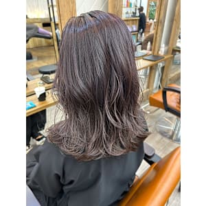 レイヤーロンググレーベージュラベンダーアッシュゆる巻ウェーブ