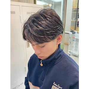 メンズカットハイライトマッシュナチュラルパーマブラック渋谷