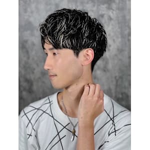 センターパートシルバーメッシュ