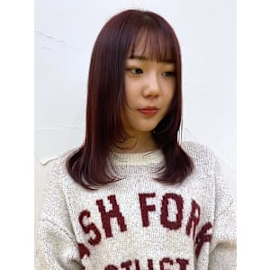 レッドブラウン 顔周りレイヤー シースルーバング