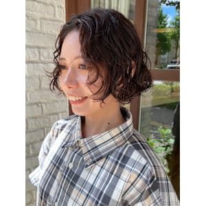 ワンレンボブ ニュアンスパーマ ラベンダーベージュ