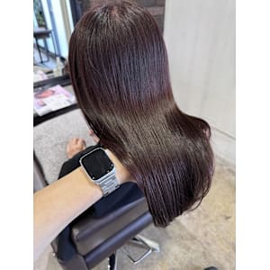 ピンクブラウン　髪質改善　ストレート　チェリーレッド　ロング