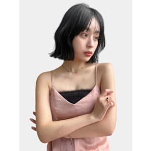 シースルーバング　くびれヘア　韓国ヘア　ナチュラルブラウン