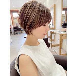 ひし形ショート/白髪ぼかしハイライト/20代30代40代