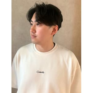 センターパート　ビジネス　爽やか　メンズショート　マッシュ