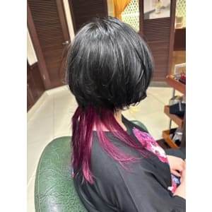 ロングウルフ×インナーカラー【ダブルカラー＋紫】