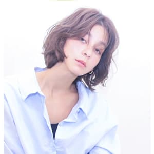 ダークアッシュ セミディ  シアーカラー  ウェーブパーマ