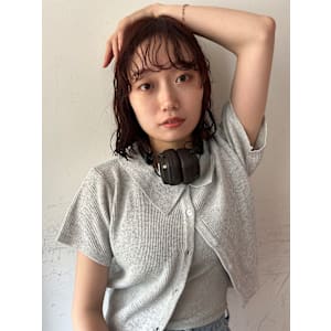 オレンジピンク×ボブパーマ