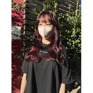 ワインレッド/チェリーレッド/波巻きロング