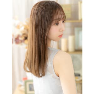 ハイライトカラー抜け感小顔エアストレート　ベージュピンク