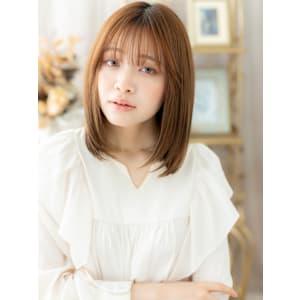 ミルクティーカラー艶髪ワンカールミディアム　ミルクティピンク