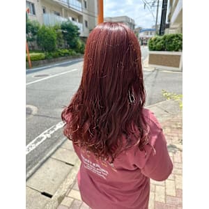 コテ巻き風パーマ　レッドオレンジ　半個室