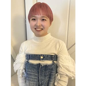 オン眉ショート/コーラルピンク/ブリーチカラー_下北沢