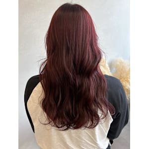 ブリーチなし暖色カラーチェリーレッド＊コテ巻きラフウェーブ