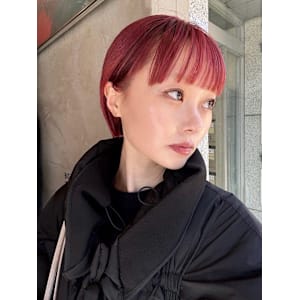 【Red】ミニボブ_ショートボブ_ワイドバング_レッドカラー