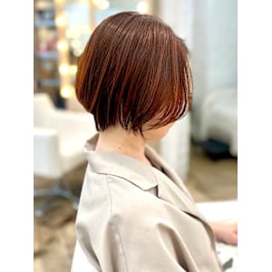 オレンジブラウン×ひし形ショートボブ☆