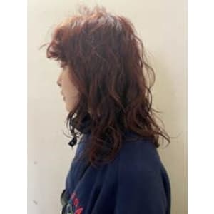 【red brown】ブリーチなしWカラー_ウェーブパーマ