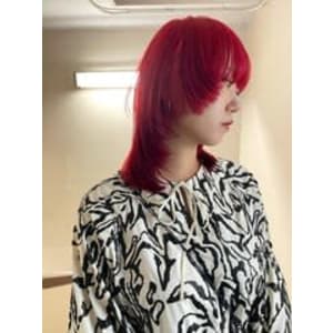 【red】レッドカラー_マッシュバング_ミディアムウルフ