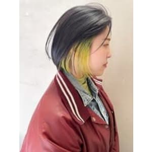 【2colors】ミニボブ_インナーカラー_ライムイエロー