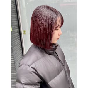 ぱつっとボブ×切りっぱなし×前髪なし×暖色カラー×横浜