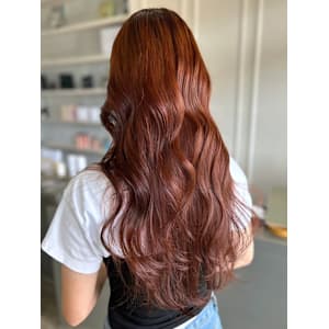 オレンジベージュ　ロングウェーブ　ダブルカラー　暖色系