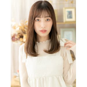 暗髪ココアベージュ小顔サラ艶ロングレイヤー　グレーベージュ