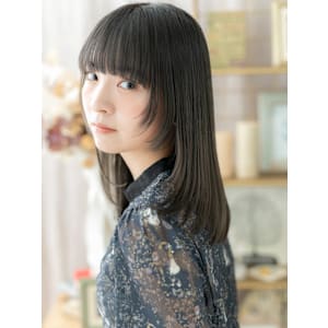 姫カットブルーグレージュ大人ガーリーミディ　パープルブラック