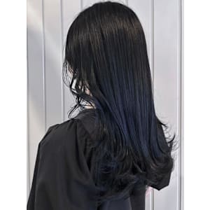 ブルーブラック　イルミナカラー　ロングレイヤー　韓国風