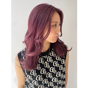 ハイトーン　ピンクパープル　ワンレン　顔周りアレンジ