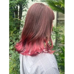 レッド　エンドカラー　裾カラー　ダブルカラー　セミロング