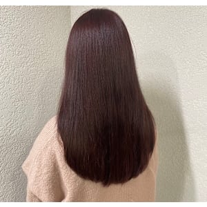レッドブラウンロングレイヤー前髪イメチェン所沢
