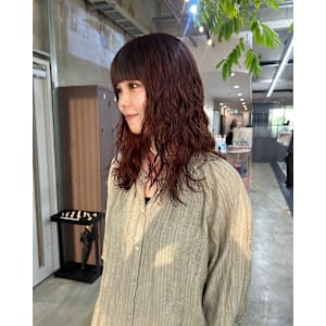 オレンジブラウン×ロングパーマ