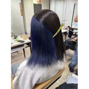 インナーネイビーブルーケアブリーチ前髪イメチェン所沢