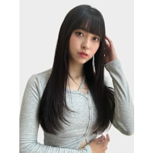 レイヤー/ぱっつん前髪/黒髪ロング/ワイドバンク/小顔