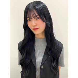 ブルーブラック　ロングレイヤー　顔周りカット　韓国風