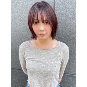 ミニボブ　大人マッシュショート　顔周りカット　ピンクブラウン