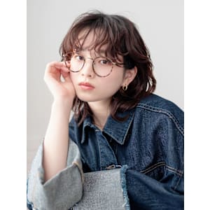 ミディアムウルフ/ニュアンスパーマ/前髪パーマ