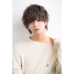 ツイストスパイラルパーママッシュウルフアッシュシルバーカラー