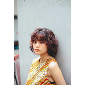 オレンジ×レイヤーボブパーマ