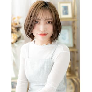 丸みフォルムオンブレ小顔くびれヘアボブルフ　オリーブカラー