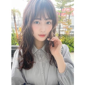 ★前髪アンブレラカラーこなれミディイメチェンウェーブベージュ