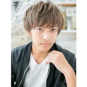 イケメンハイライトカラー★モテ髪ミニウルフ　くすみベージュ