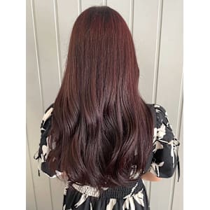 ピンクブラウン　ゆる巻きロング　ブリーチなしカラー　暖色系