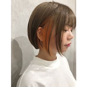 スモーキーベージュインナーオレンジボブ/keshiki大名